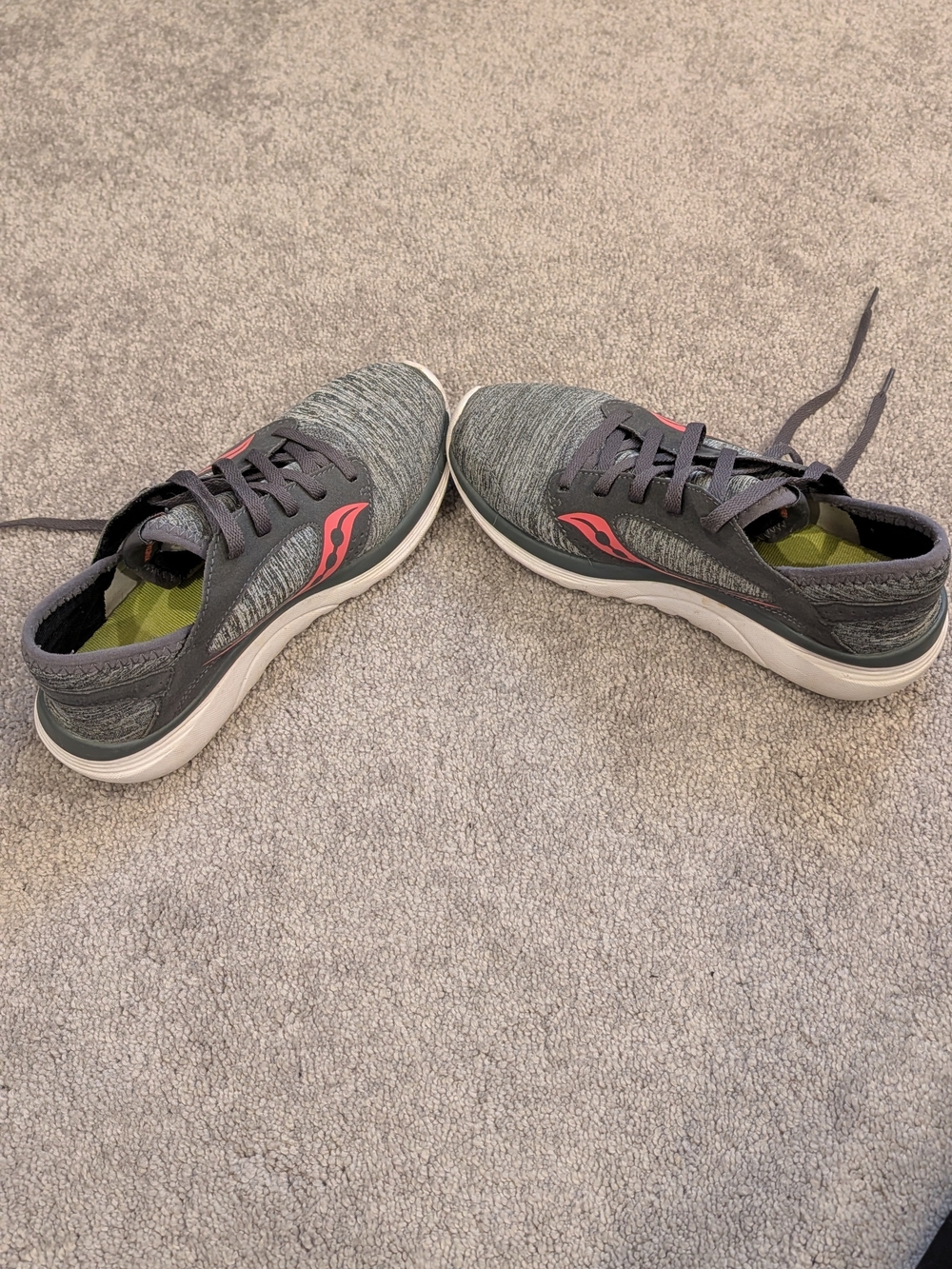 Saucony Grey Knit Running Sneakers with Coral Logo